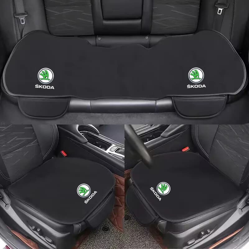 Car Front Rear Seat Cushion Flannel Non-Slip Cover For Skoda Octavia Superb Rapid Kodiaq Karoq Fabia Kamiq Enyaq Auto Accessory