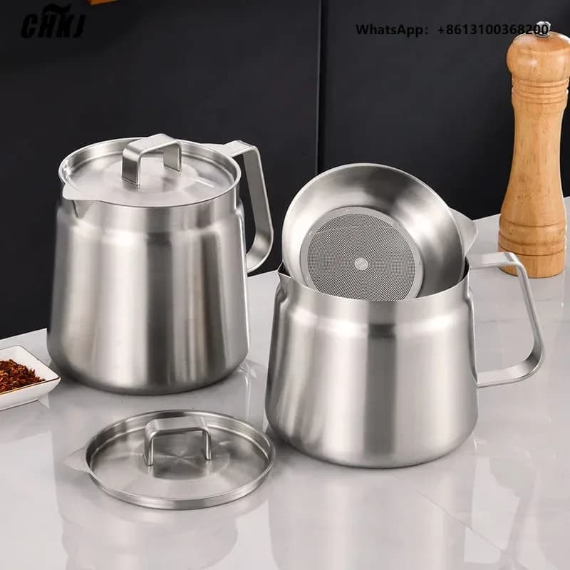 CHKJ 2L Multifunction Oil Filter Deep Fryer Frying Pan Heating Oil Pot Stainless Steel Fry Basket Oil Jug Food Container