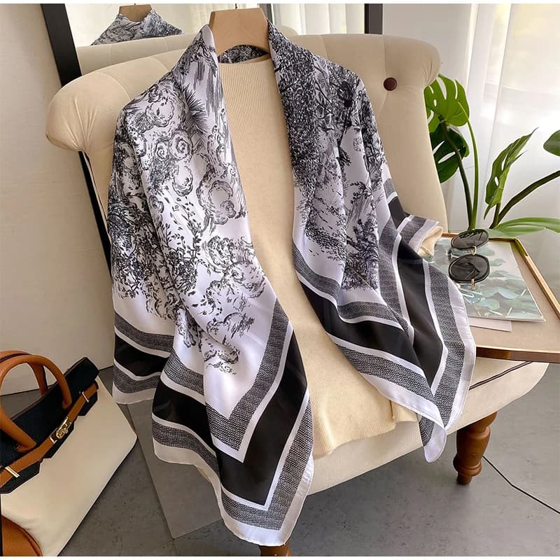 New Simulation Silk Scarf 110cm Plain Weave Square Scarf Multi Functional Printed Decorative Women Summer Sunscreen Scarf Shawl