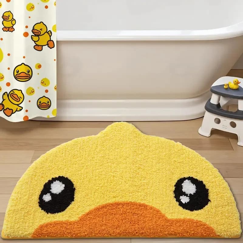 VIKAMA Adorabile tappeto semicircolare con simpatico cartone animato di un piccolo anatroccolo giallo, per bagno, corridoio, camera da letto, affascinante tappeto decorativo per la casa