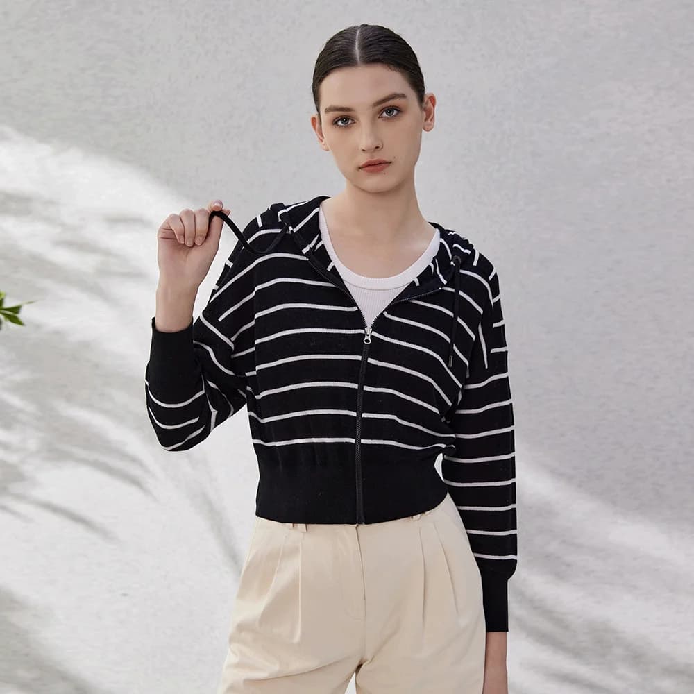 BC-71 primavera autunno abbigliamento donna di lusso abbigliamento donna a righe Cardigan lavorato a maglia con cappuccio maglioni di lino di seta con cappuccio