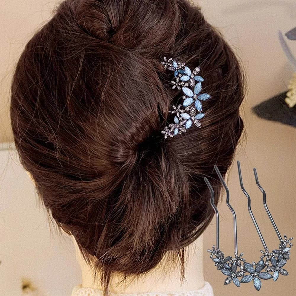 Pettini per capelli di lusso a forma di U in cristallo per acconciature da sposa, forcine in metallo per chignon, accessori per capelli da sposa