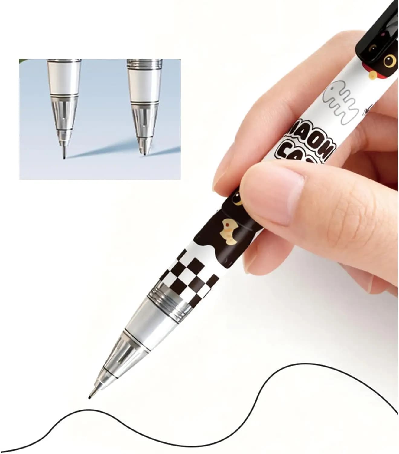 Black Cat Mechanical Pencils with Eraser 0.5mm Cartoon Mechanical Pencil School Pencil for Kids Boy Girl Women