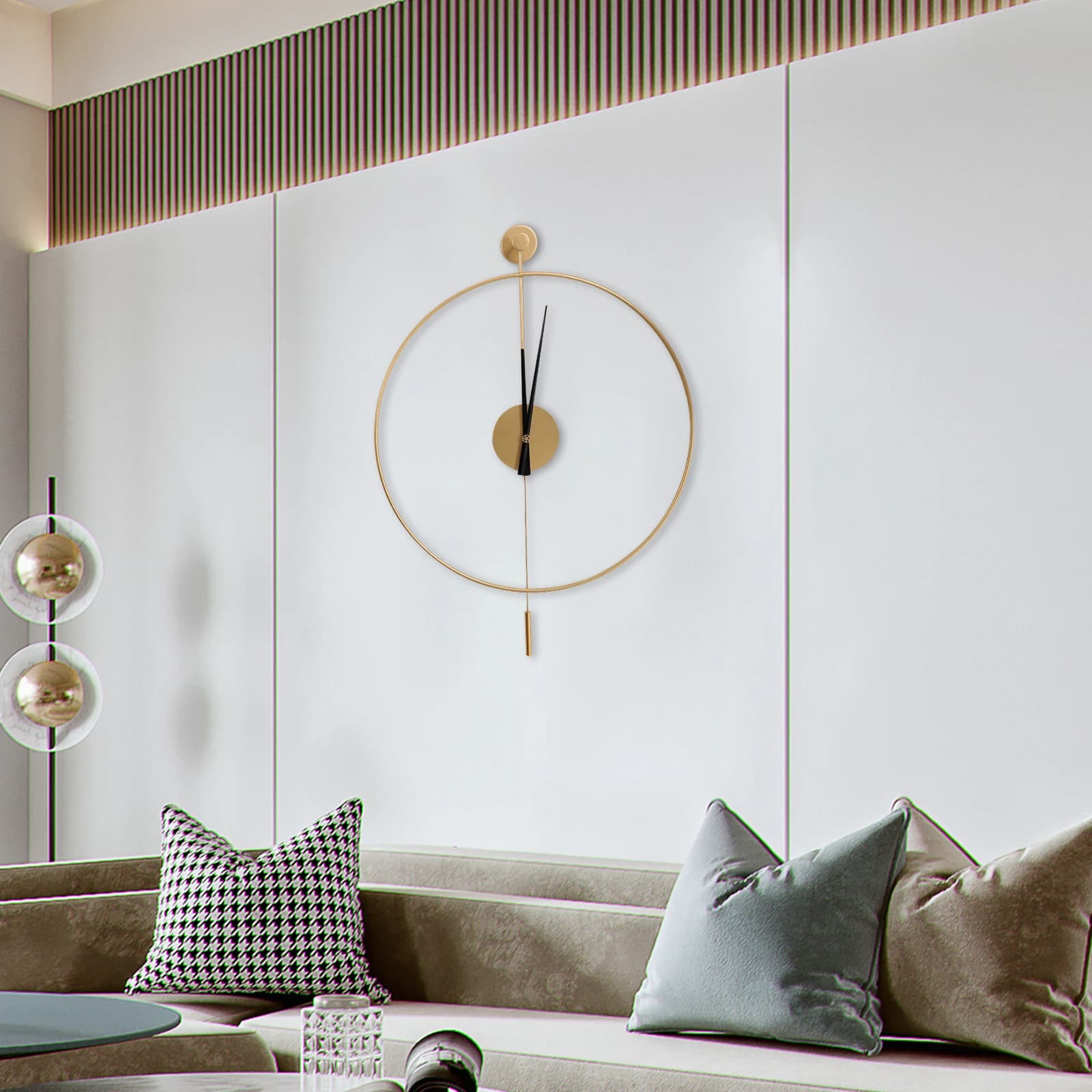 50 cm gold metal swing wall clock with pendulum and silent scanning Second simple and modern decorative wall clock
