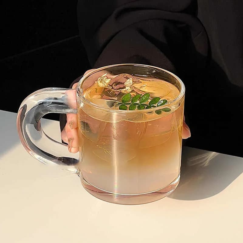 Bicchiere trasparente semplice da 350 ml con manico, tazza di succo di latte, tazza di birra per uso domestico, utensili per bere