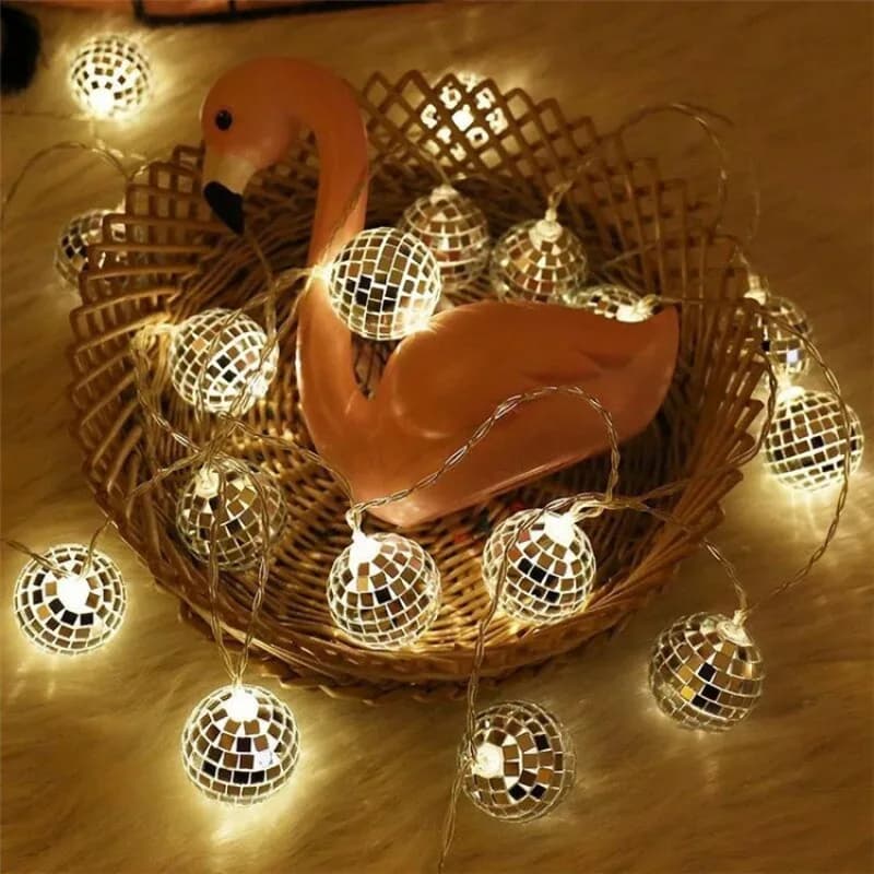Luci a corda a sfera a specchio a LED da 1,5 m Ghirlanda di luci fata alimentata a batteria per matrimonio Compleanno DJ bar Anni '70 Decorazione per feste da ballo in discoteca