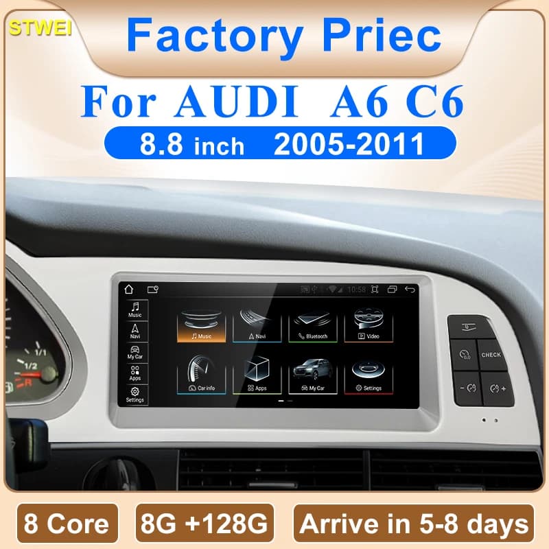 STWEI New Car Multimedia Wireless Android AUTO CarPlay 8.8inch Screen For AUDI A6 C6 2005-2011 Years Car Video Players GPS NAVI