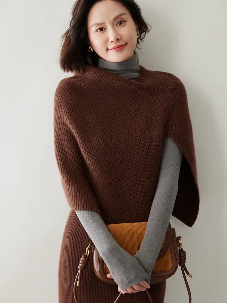 100% Cashmere Shawl Cloak Autumn Winter Women Slit Pullover Scarf Thick Warm Versatile Outwear Knit Neck Cover Elegant Fashion