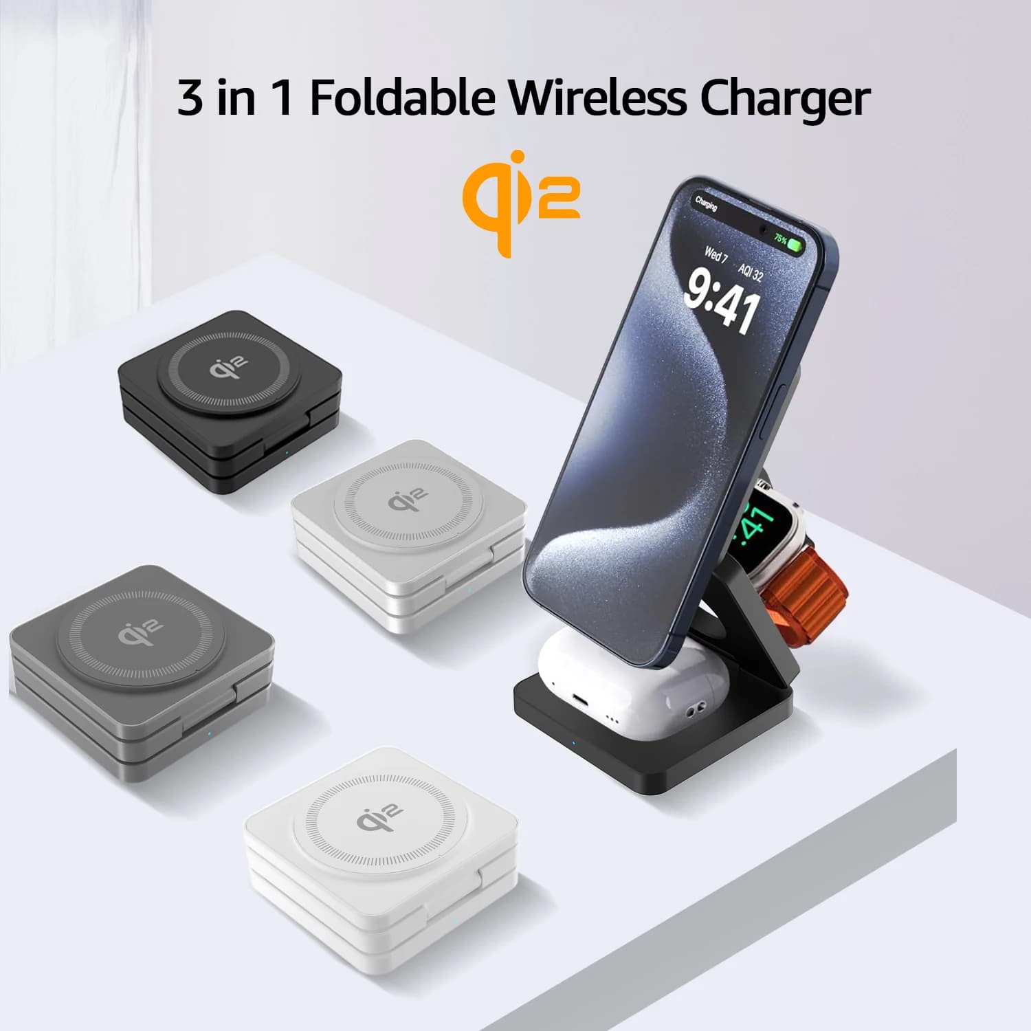 QI2 3 In 1 Magnetic Wireless Charger for iPhone 16 15 14 13 12 Quick Charging Station for Apple Watch Airpods 3 4 Charger Support