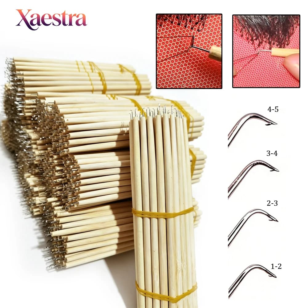Bamboo Handle Hook Needle With Fixed Needle Tip 1/3Pcs Hooking Hair Ventilating Needles For Wig Making Repair & Hair Supplement