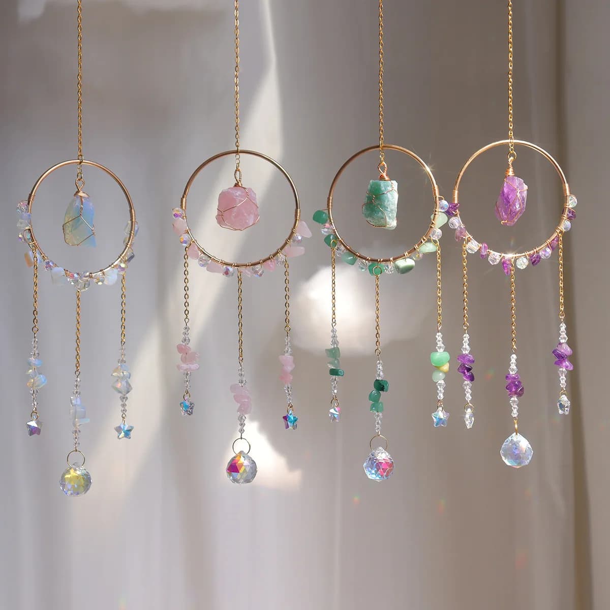 Boho Sun Catcher Crystals Wind Chime Moon Dream Catchers for Teen Kids Bedroom Wall Decorations Home Decor Birthday Christmas Gi