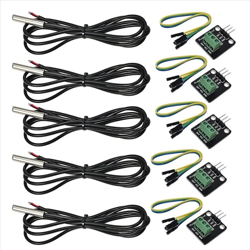 AT43-DS18B20 For Raspberry Pi Kit Probe Sensor Module Waterproof Compatible 5 Pieces, 1 meter Stainless Steel