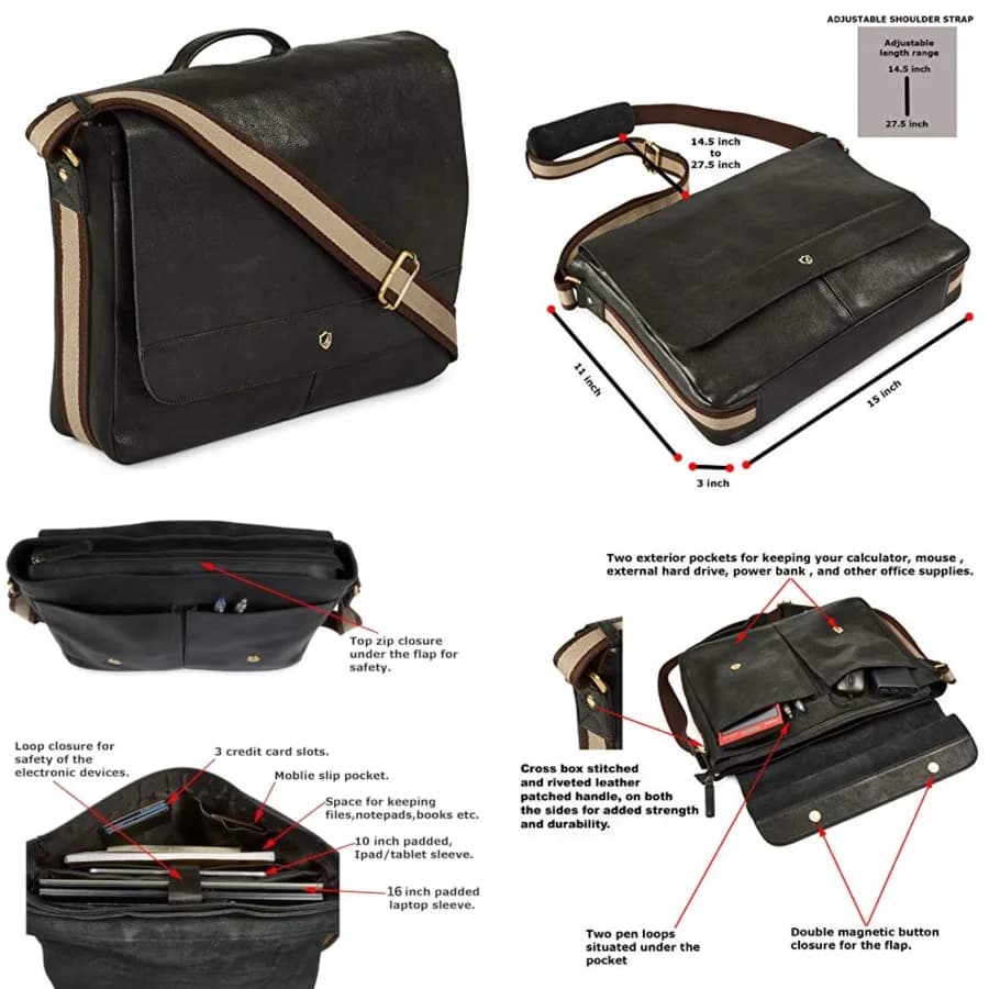 Borsa per laptop in vera pelle da uomo e da donna, stile vintage, borsa a tracolla messenger, adatta per laptop fino a 16 pollici