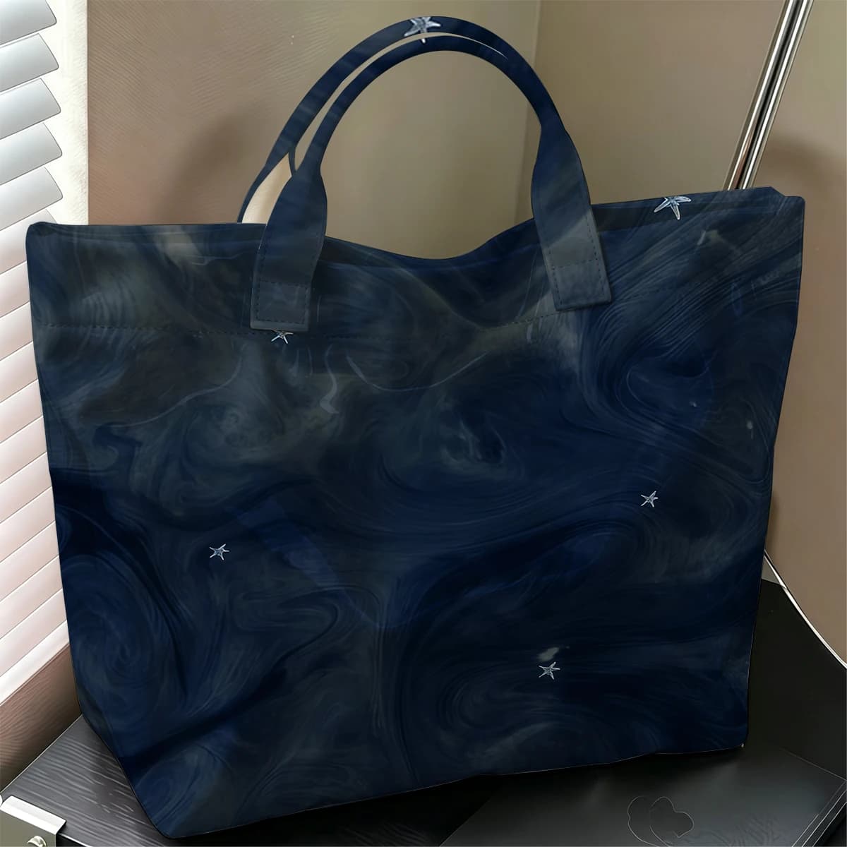 Dark Ocean Starfish Hot Sale Large Glossy PVC Tote Bag Hand Washable Waterproof Great for Travel Commute Makeup Storage Handbags