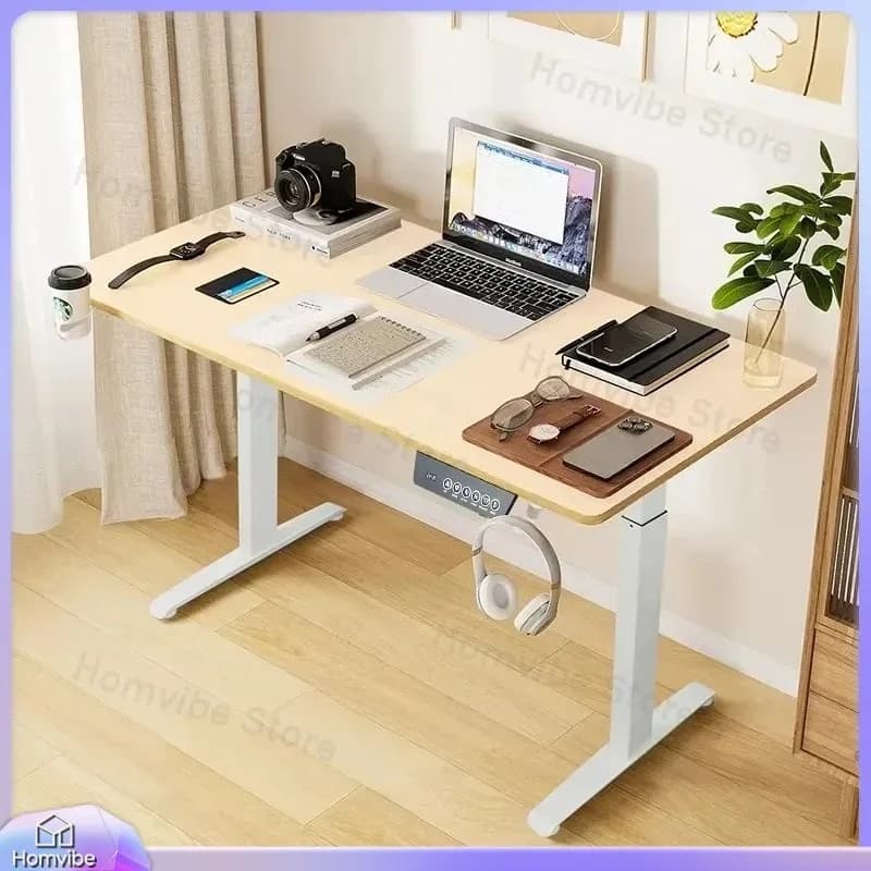 Scrivania Elettrica Regolabile in Altezza, Ergonomica con Portabicchieri e Gancio per Cuffie, Postazione di Lavoro per Casa