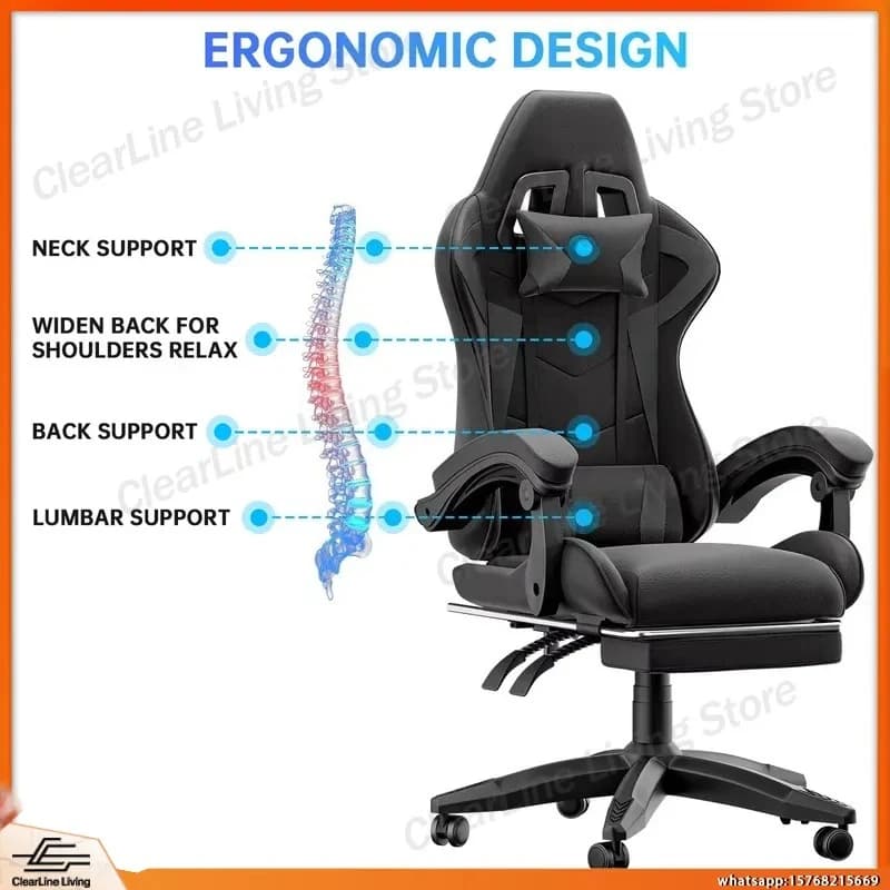 Gaming Chair with Footrest Lumbar Support Headrest Height Adjustable Ergonomic Office Chair for Adults Teens Kids