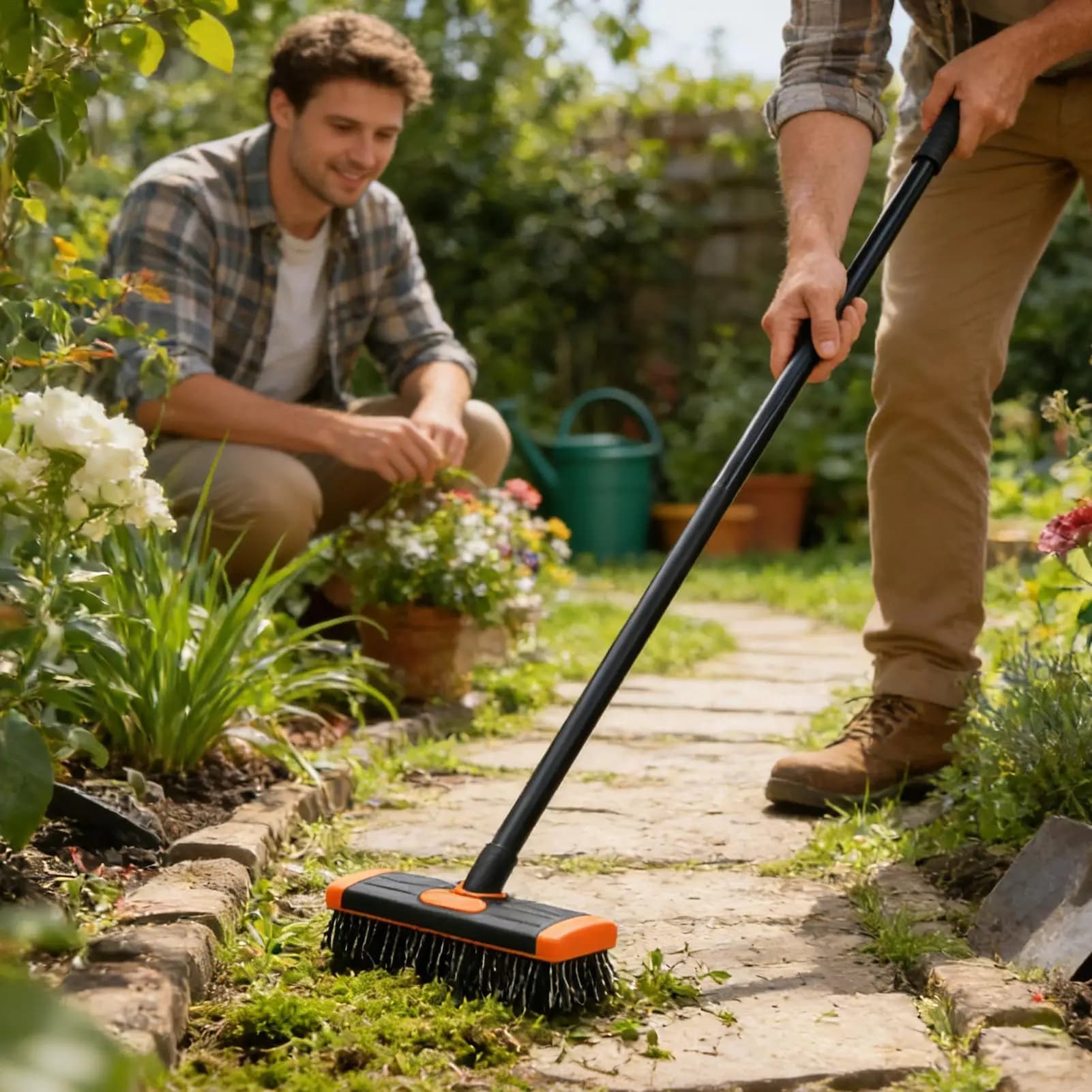 Kit di Attrezzi da Giardinaggio 3 in 1, Spazzola per Rimuovere Erba e Detriti dalle Fessure, per Anziani, Prato, Giardino, Vialetto