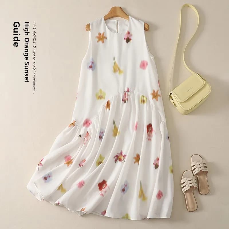 Elegante Abito Senza Maniche da Donna, Nuovo Stile Vintage Estivo 2026, Gonna Lunga Morbida e Fluida, Casual per il Lavoro, in Cotone Poliestere