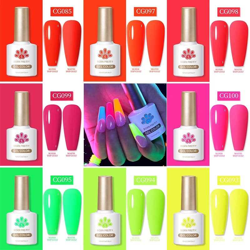 BORN PRETTY Neon Gel Nail Polish 10ml, UV Fluorescent Colors, Long Life, for Manicure and Nail Art, Supplies for Salon