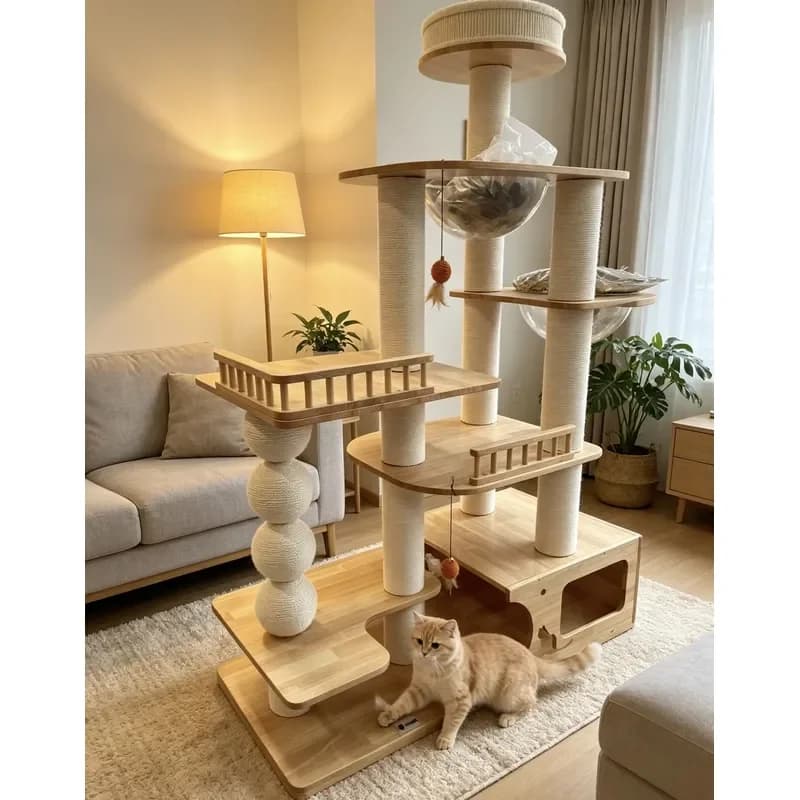 for Solid Wood Cat Climbing Frame Tall Sky Babel Pillar Space Cat Tree Scratcher for Reptiles Amphibians Cat Supplies