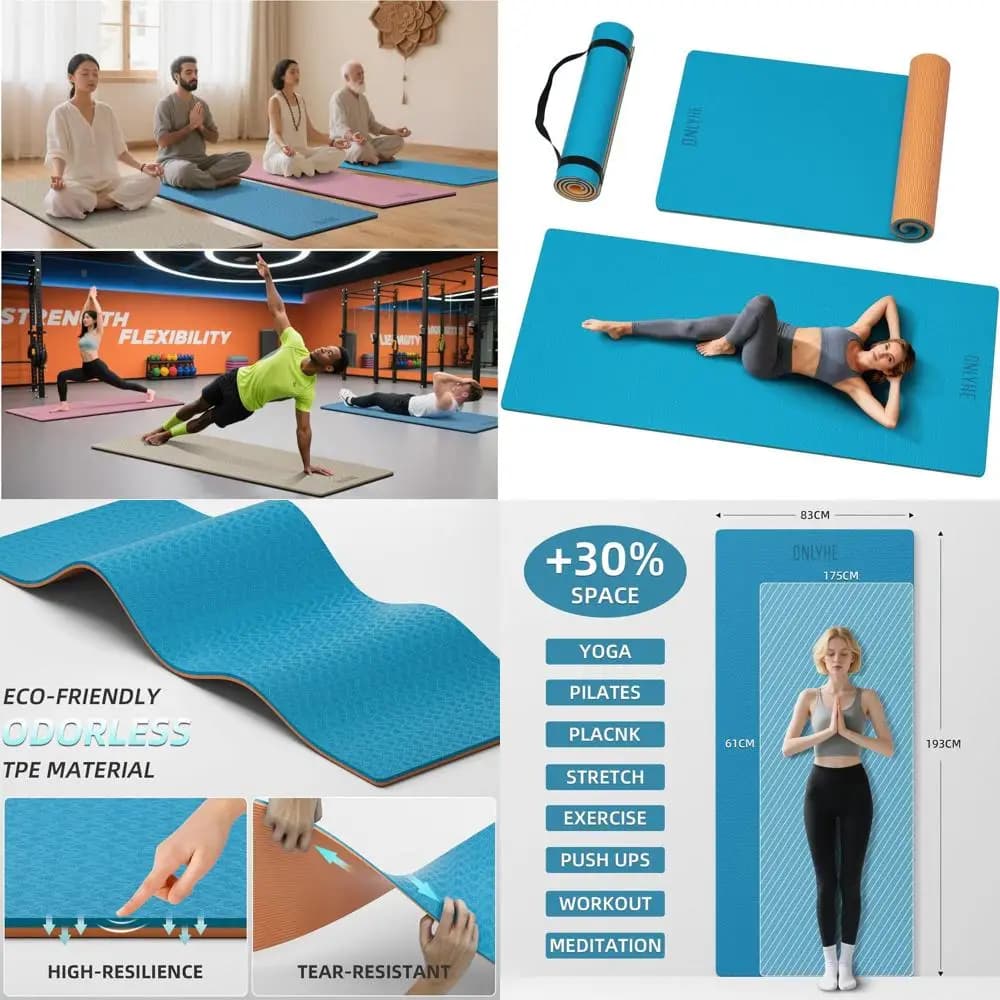 Yoga Mat Large 76 x 32.6 TPE for High Persons - Anti-slip, Lightweight, Durable for Fitness and Home Use