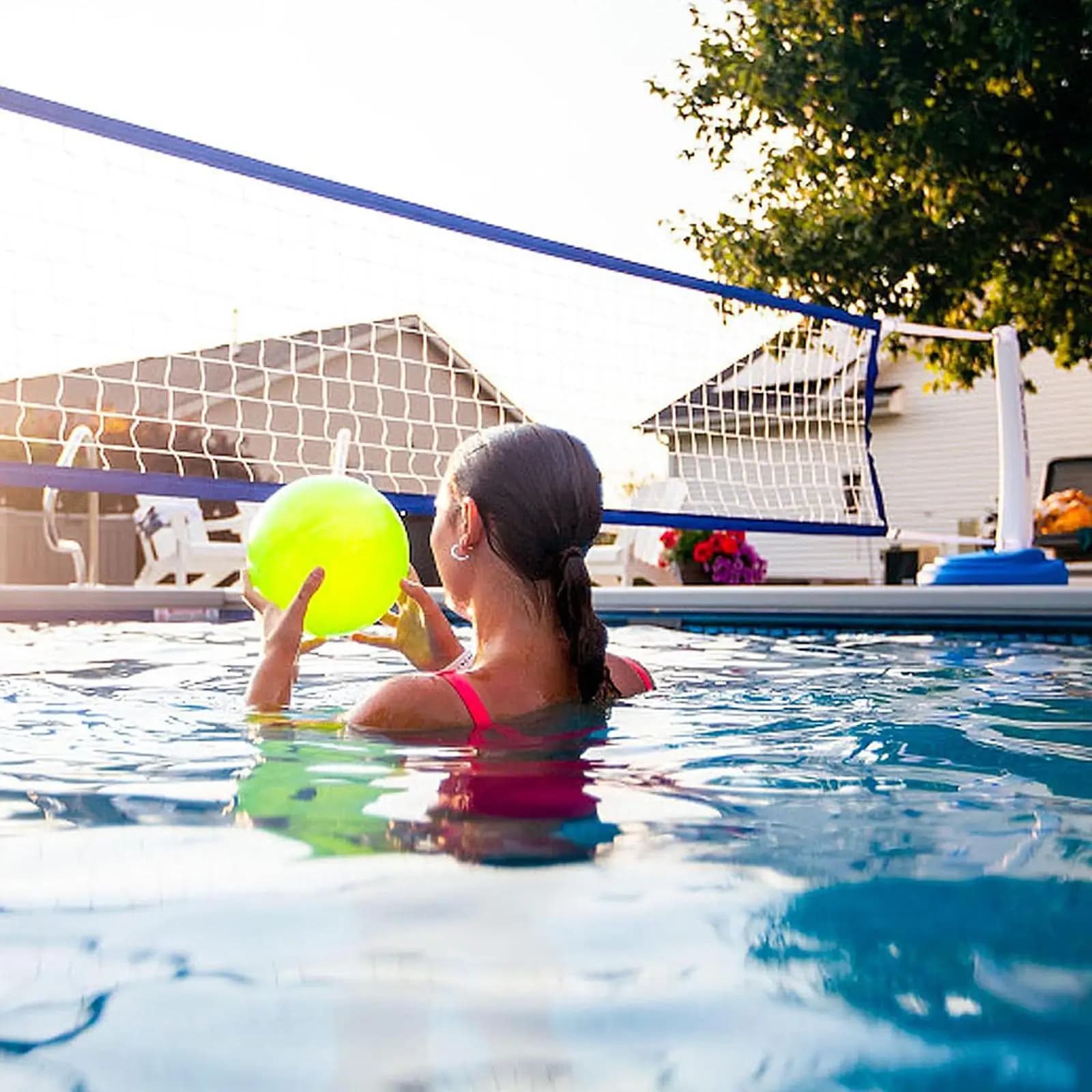 Rete da Pallavolo Impermeabile Pieghevole in Poliestere per Allenamento all'Aperto, Piscina, Spiaggia e Cortile