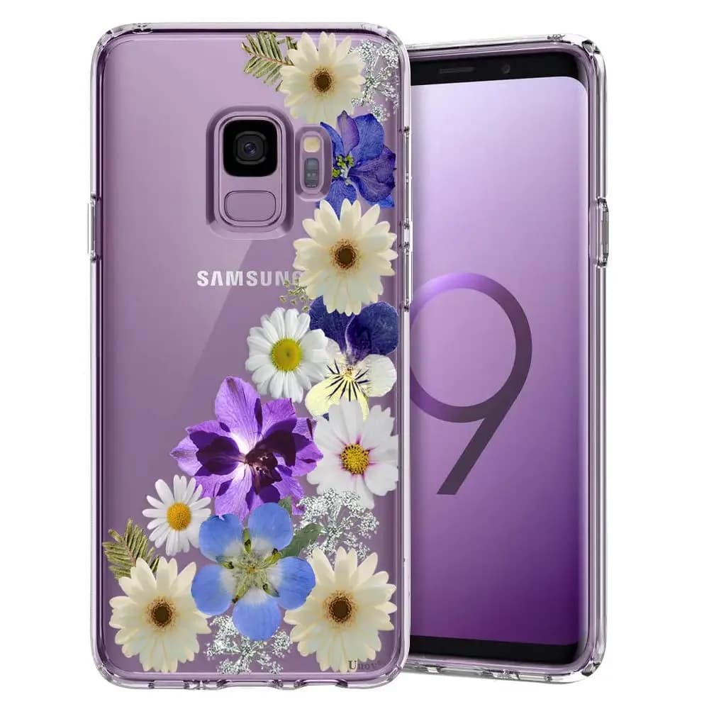 Custodia compatibile con Galaxy S9 trasparente con design, in TPU morbido, antiurto, sottile, con motivo a rilievo, cover protettiva posteriore