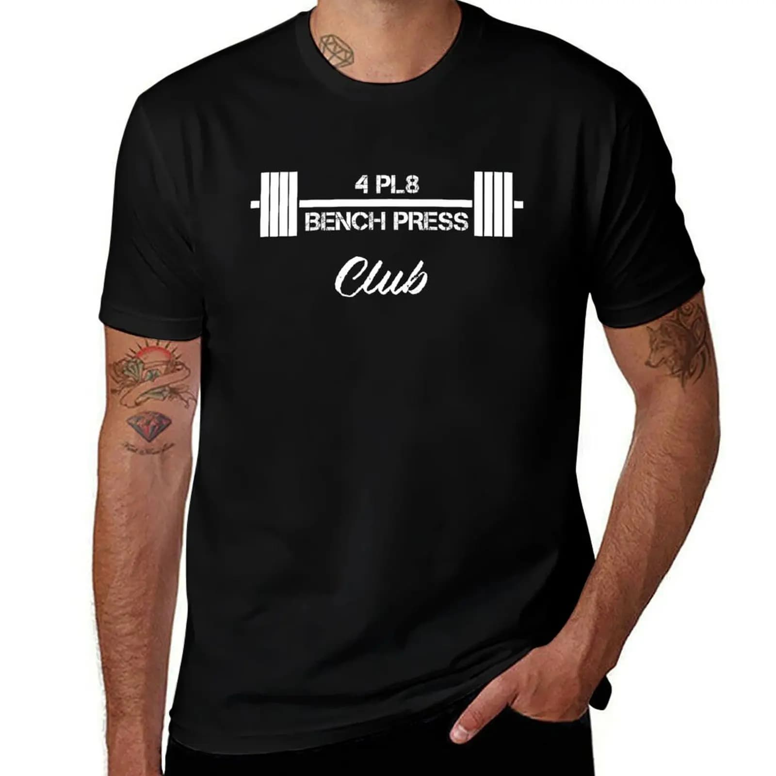 Four Plate Bench Press 4 Pl8 Club T-shirt for weight lifting, short sleeve t-shirt with elegant print