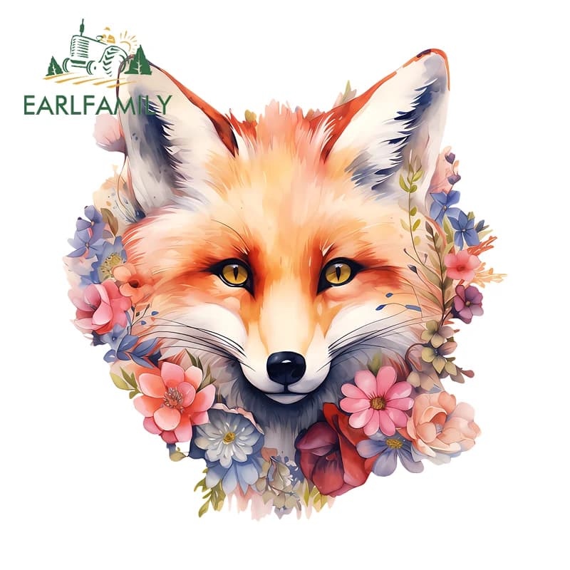 EARLFAMILY Wall decals with foxes and flowers, car vinyl decoration, car sticker, JDM fishing box decoration, waterproof, scratch-resistant