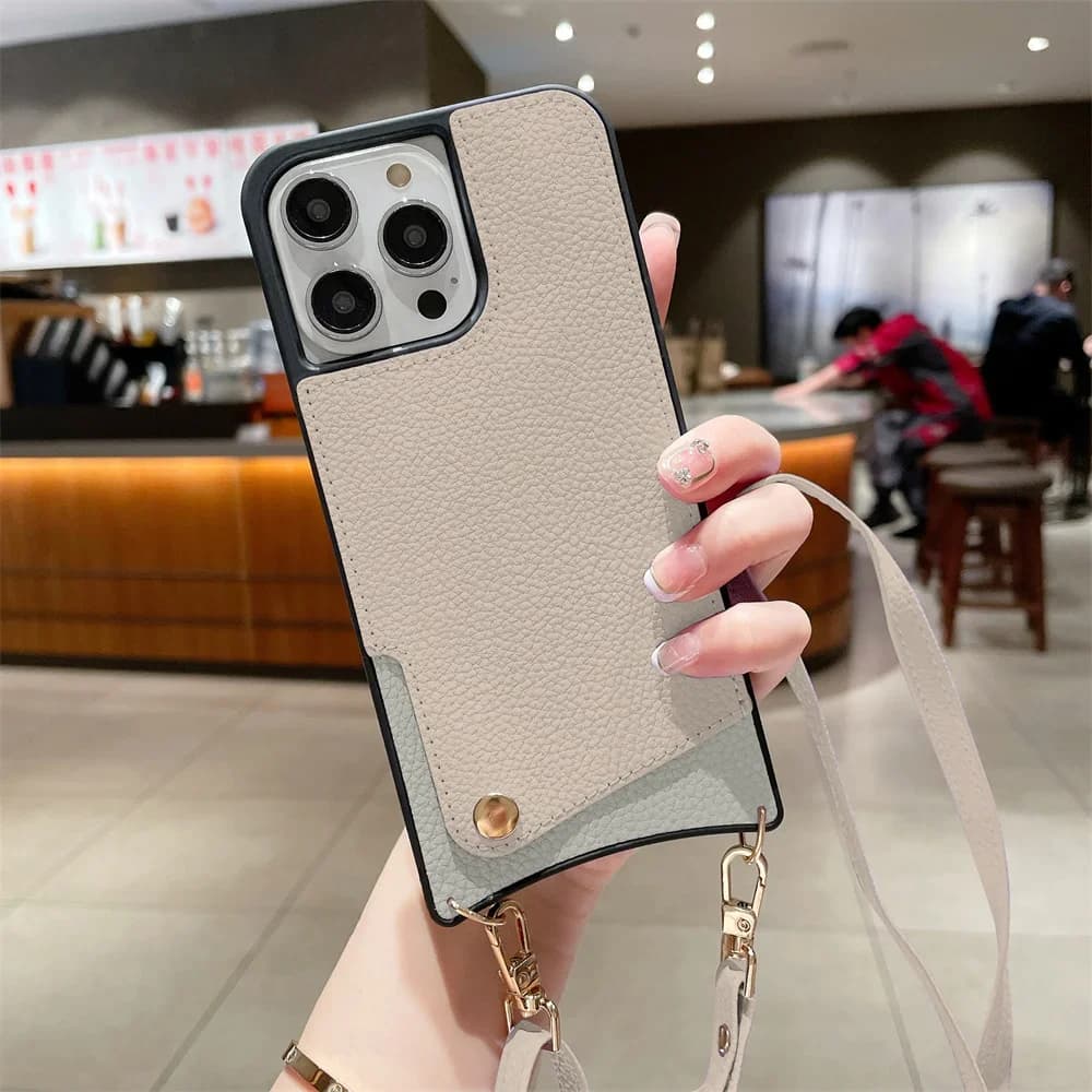 Custodia per telefono a portafoglio a tracolla per IPhone 15 14 Plus 13 12 17Air Pro Max Cover in pelle con porta carte Tracolla con cordino in corda