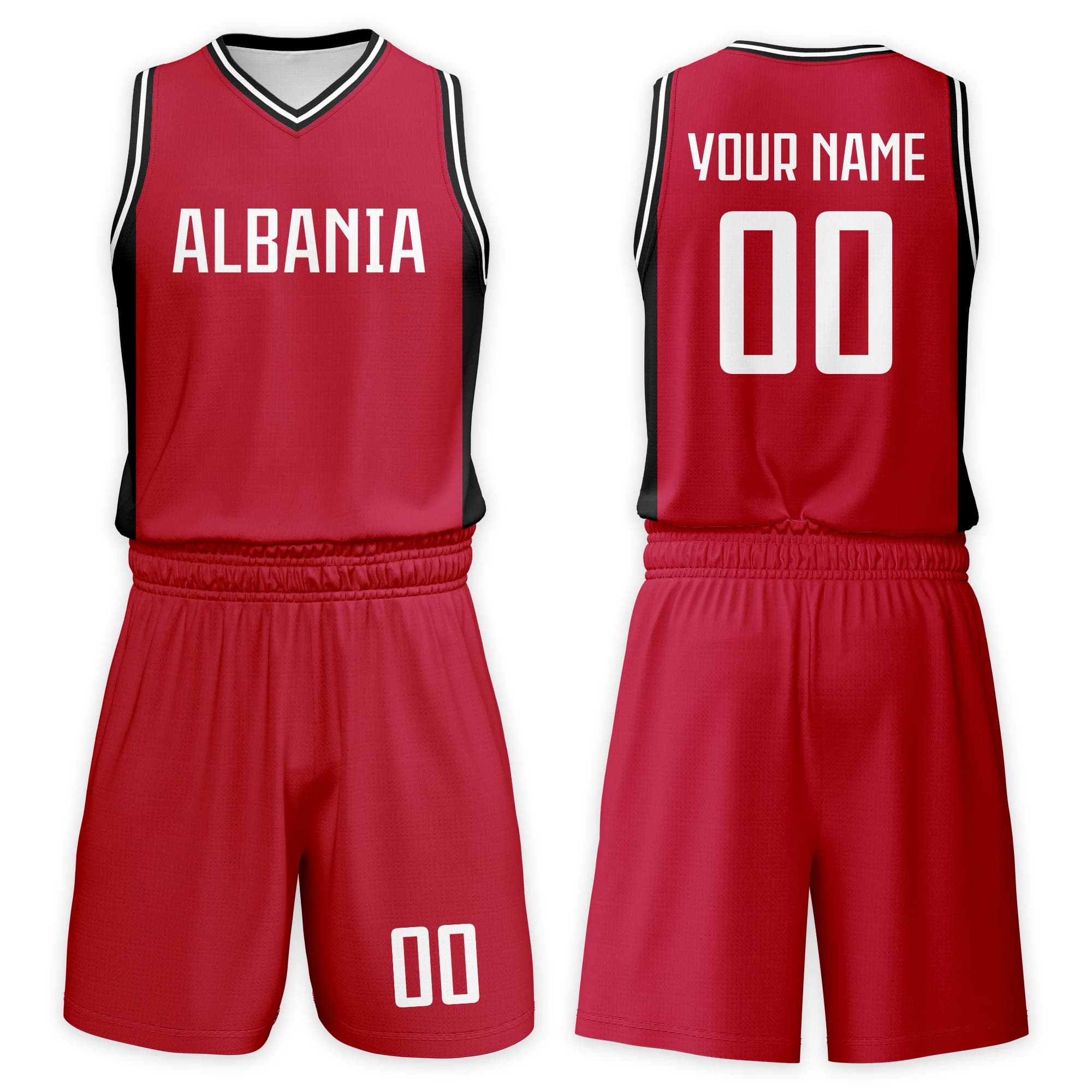 Set da basket Albania personalizzato per bambini Nome personalizzato Numero Maglia e pantaloncini Uniforme della squadra di basket per ragazzi e ragazze 3-14 anni