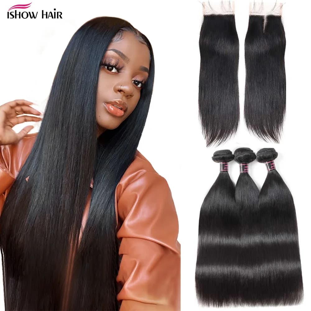 Ishow Hair Band Smooth with Transparent Closure Velet In Closure With Brazilian Human Fascis Fabric Band Hair Closure