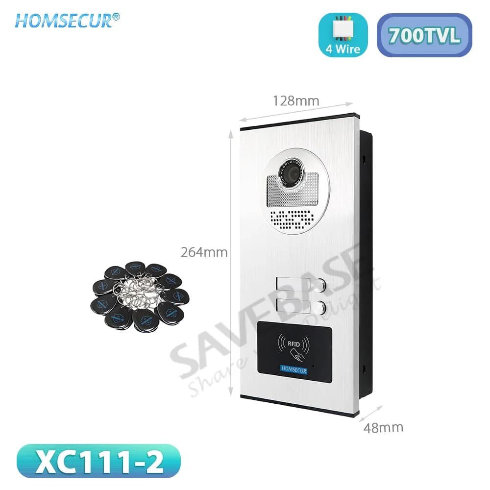 XC111-2 Telecamera per campanello esterno con montaggio a incasso 700TVL + 20 pezzi Portachiavi RFID per 4 fili 2 appartamenti Videocitofono Citofono Sicurezza domestica