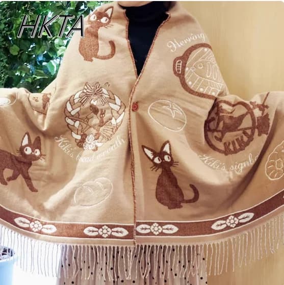 Sciarpa di nicchia Design Sciarpa di cartone animato carino Scialle da donna Versatile addensato caldo Sciarpe con bottoni invernali a doppia faccia Ragazza a doppio scopo