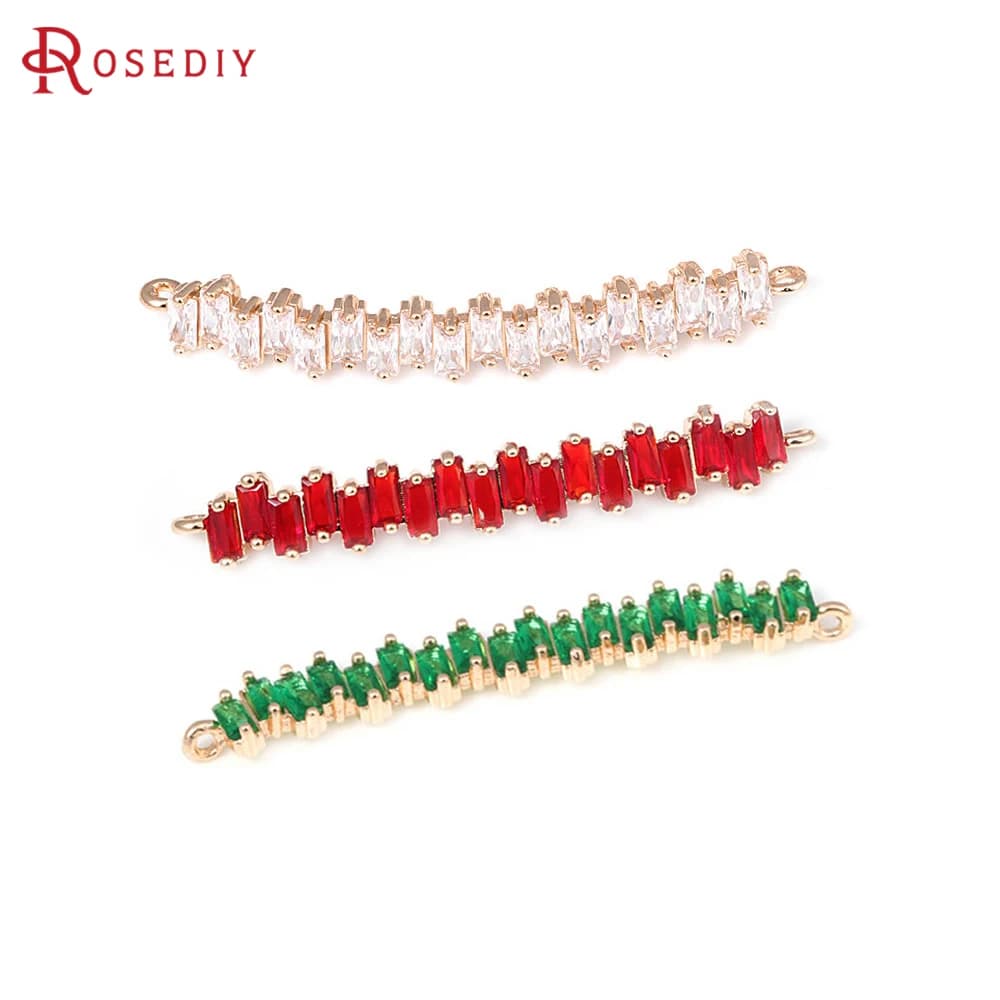 4PCS 18K Color oro ottone e zircone 2 fori rettangolo curvo collegare Charms gioielli fai da te che fanno bracciali accessori per le donne