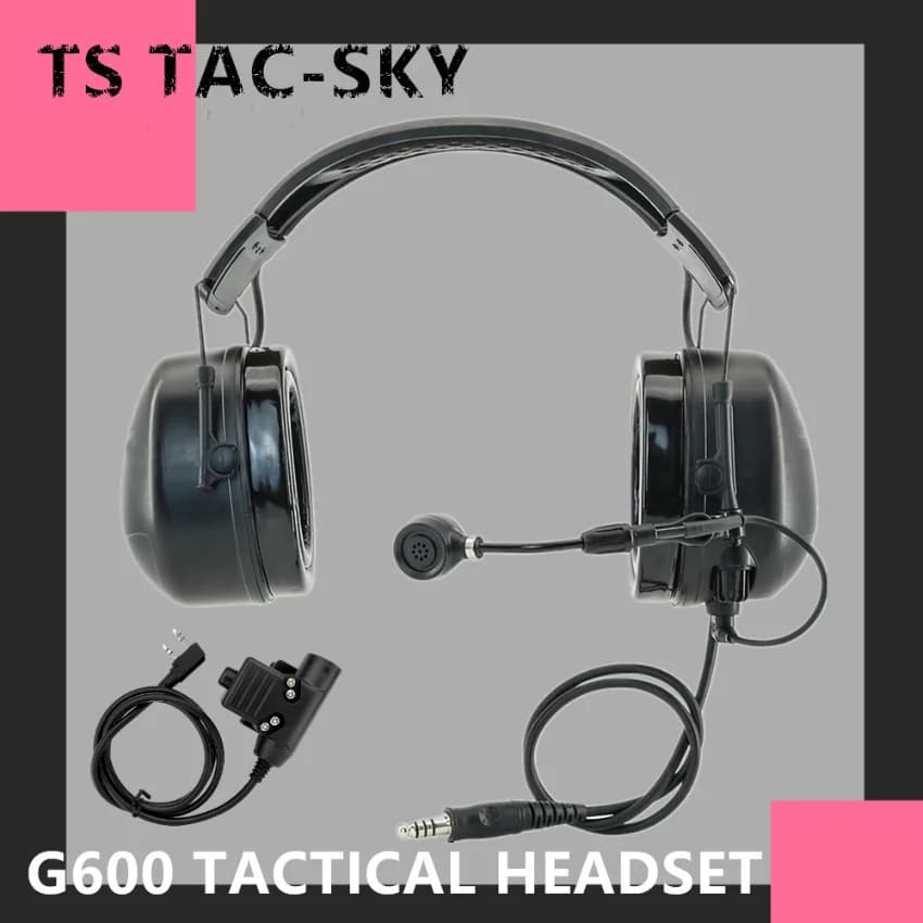 TAC-SKY Cuffie tattiche over-ear in silicone G600 Cuffie walkie-talkie con microfono a condensatore con Ken U94ptt per walkie-talkie Baofeng