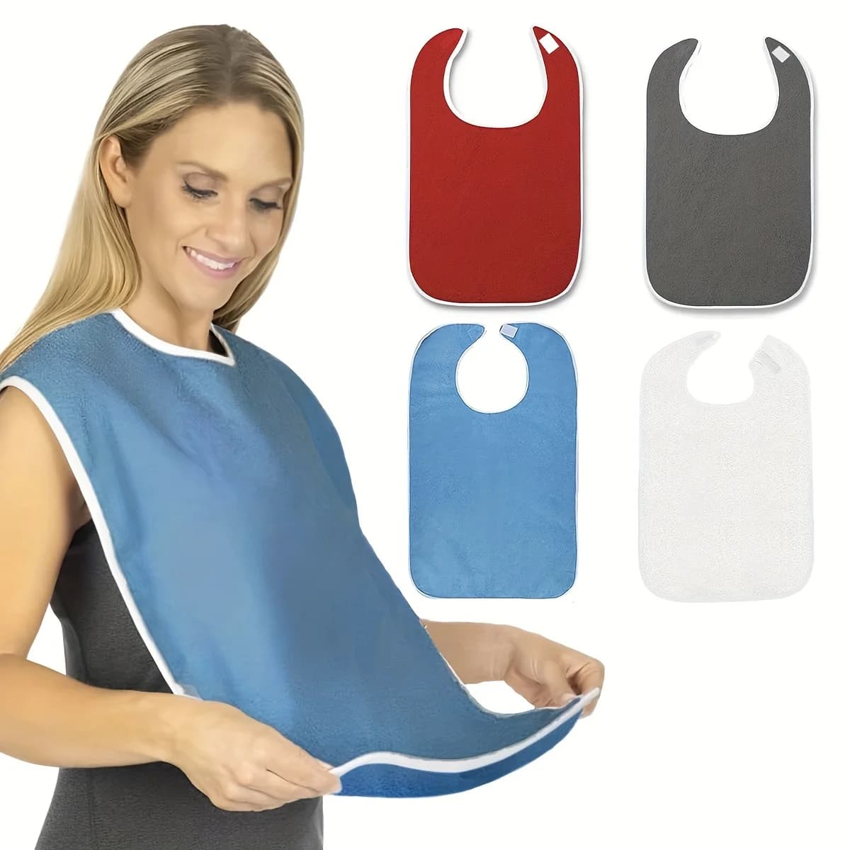 Bavaglini per adulti regolabili e lavabili in lavatrice / Bavaglini con chiusura a strappo / Resistenti per assistenza, case di cura, uso generico / Unisex