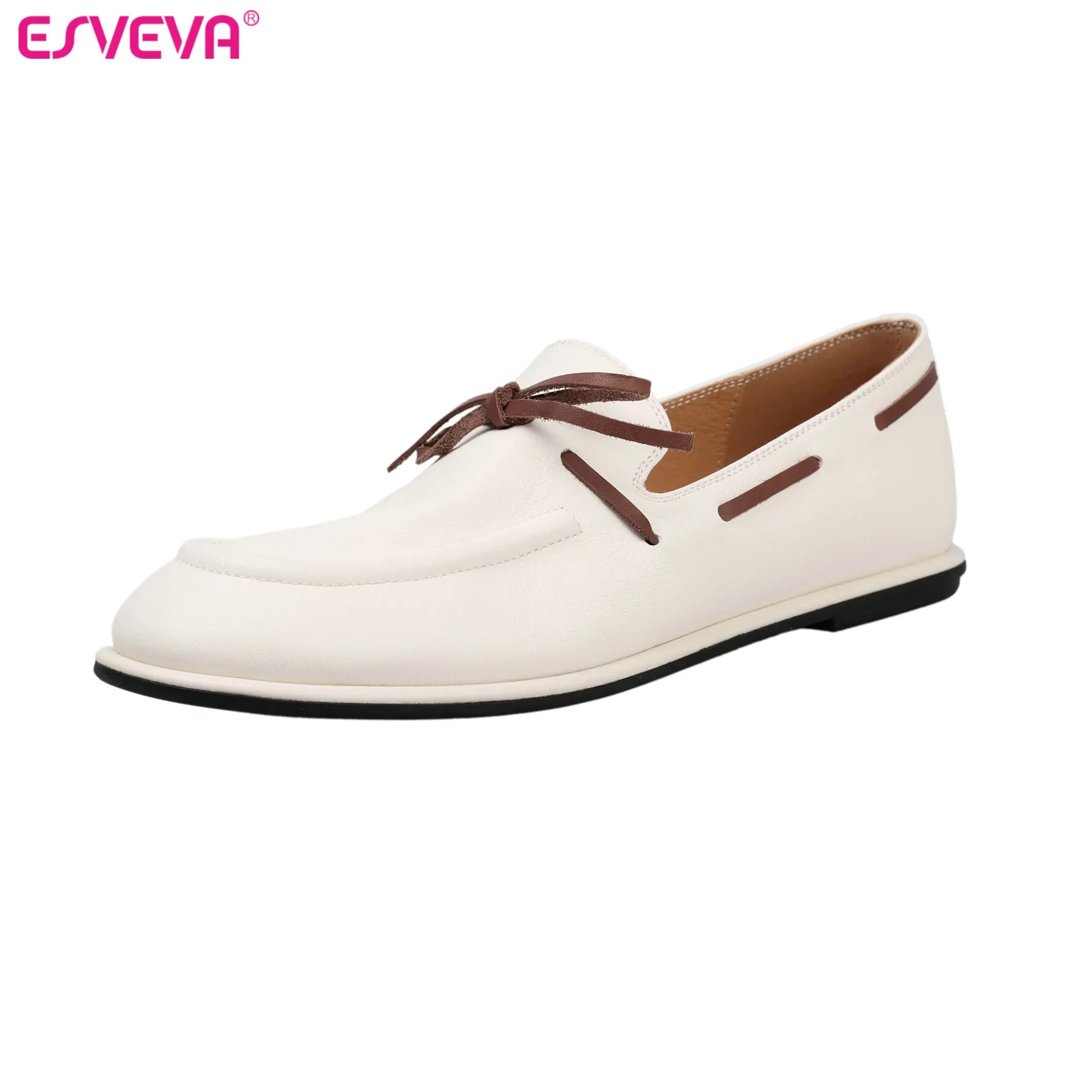 ESVEVA Scarpe Basse da Donna alla Moda, Scarpe Casual Primaverili in Pelle di Vacchetta, Mocassini con Fiocco e Punta Tonda, Taglie 34-40