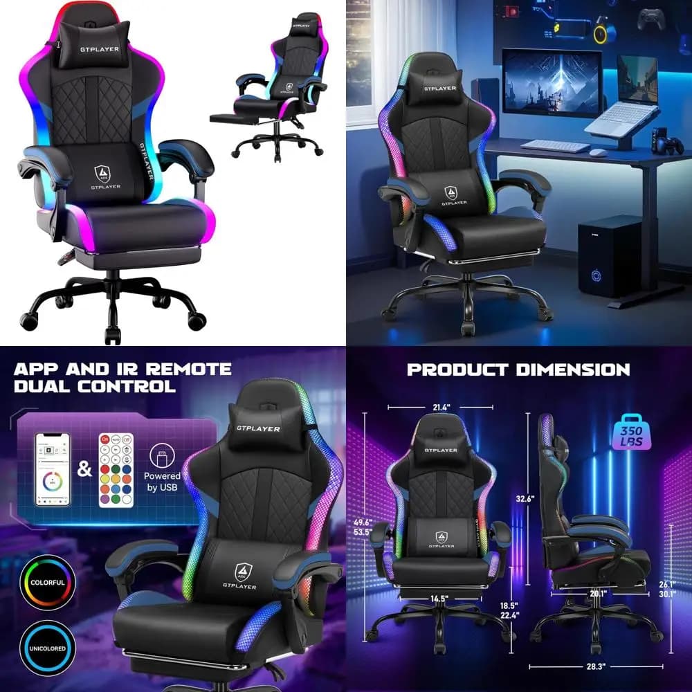 Sedia da gioco LED RGB con poggiapiedi, sedia da computer reclinabile per adulti, sedia da gioco per PC con schienale alto con accenti luminosi