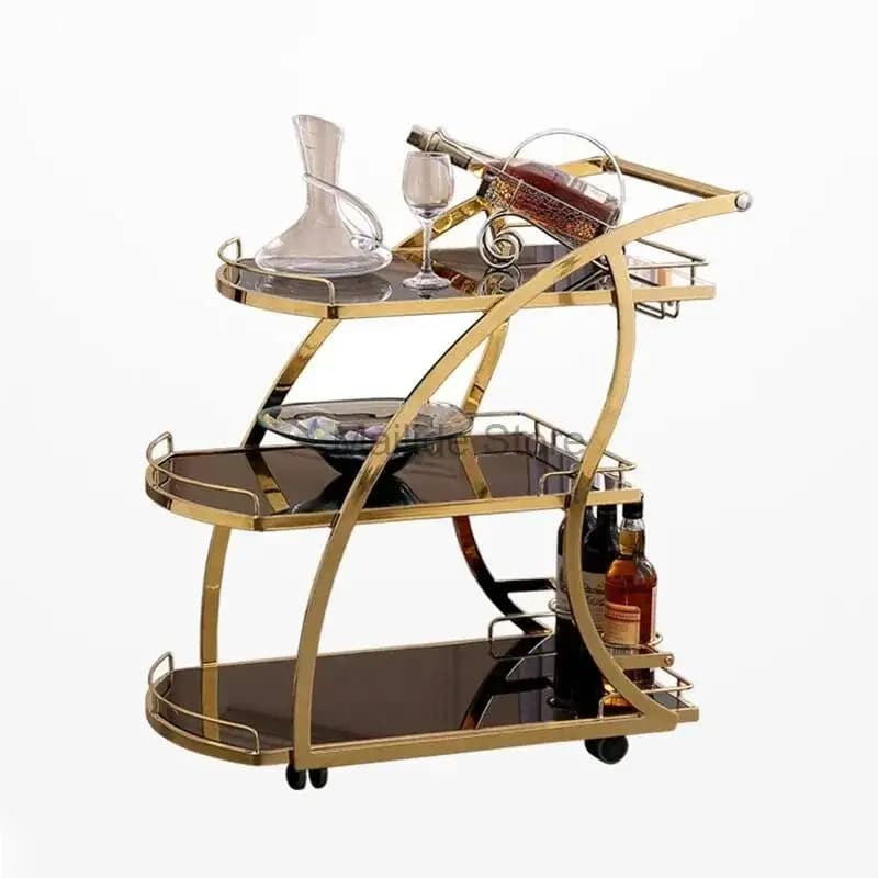 Carrello di Lusso in Ferro e Vetro per Salone di Bellezza, Carrello Porta Utensili Moderno per Salone, Mobile per Casa con Ruote, Carrello Portabevande e Acqua