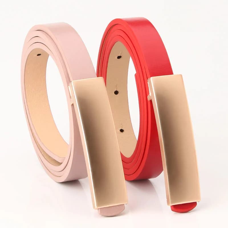 Belt Women's Korean Version Smooth Buckle Fashion Versatile Board Buckle Thin Belt Dress Clothing Decorative Belt