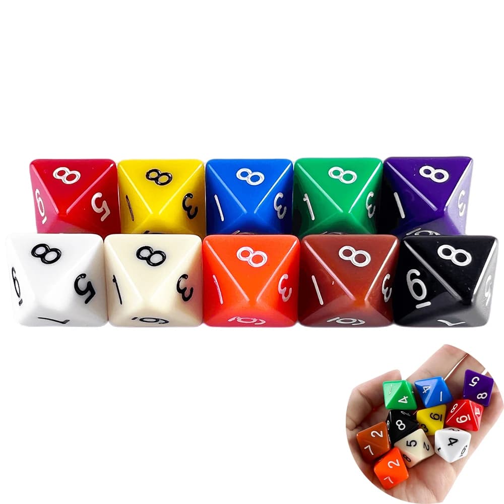 D8 Dadi poliedrici 15,5 mm TRPG DND Gioco di dadi digitali Set 8 lati 10 pezzi per gioco da tavolo