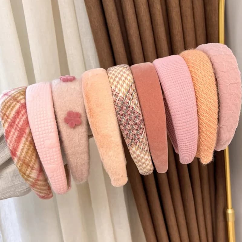 2022 delicato rosa donna fasce per capelli ragazza dolce peluche lato largo spugna fascia per capelli cerchio moda semplice accessorio per capelli in tinta unita