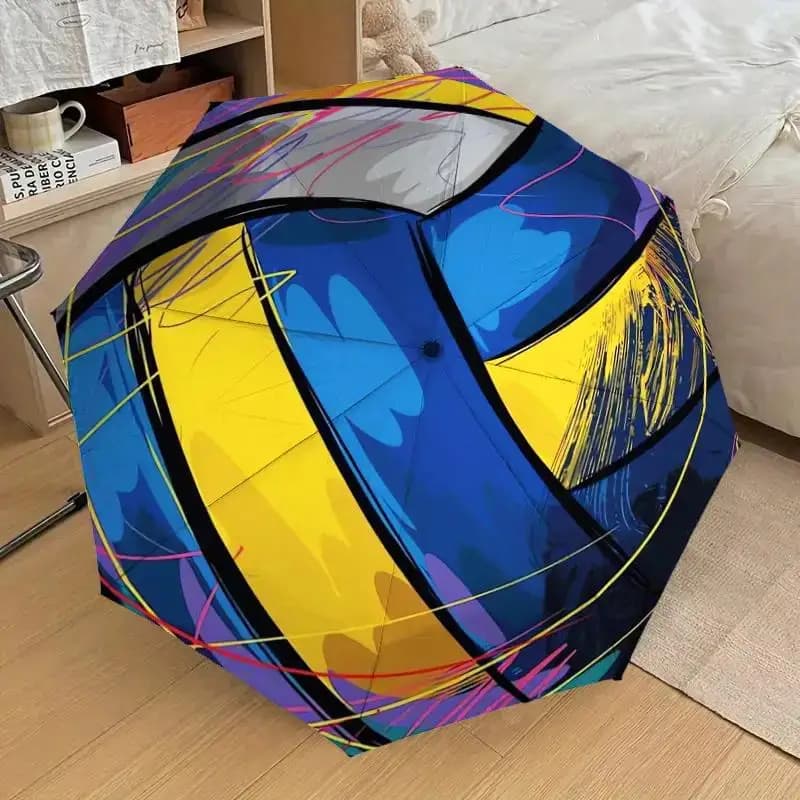 1 anti-wind portable travel umbrella with abstract design volleyball theme, automatic folding umbrella, opening and closing with only one key.