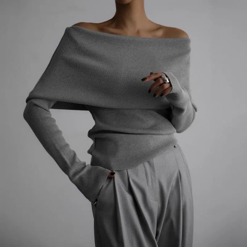 Maglione Pullover Donna Slash Batwing Manica lunga Lavorato a maglia Top eleganti Una spalla Sexy Primavera Autunno Maglieria Maglione Casual