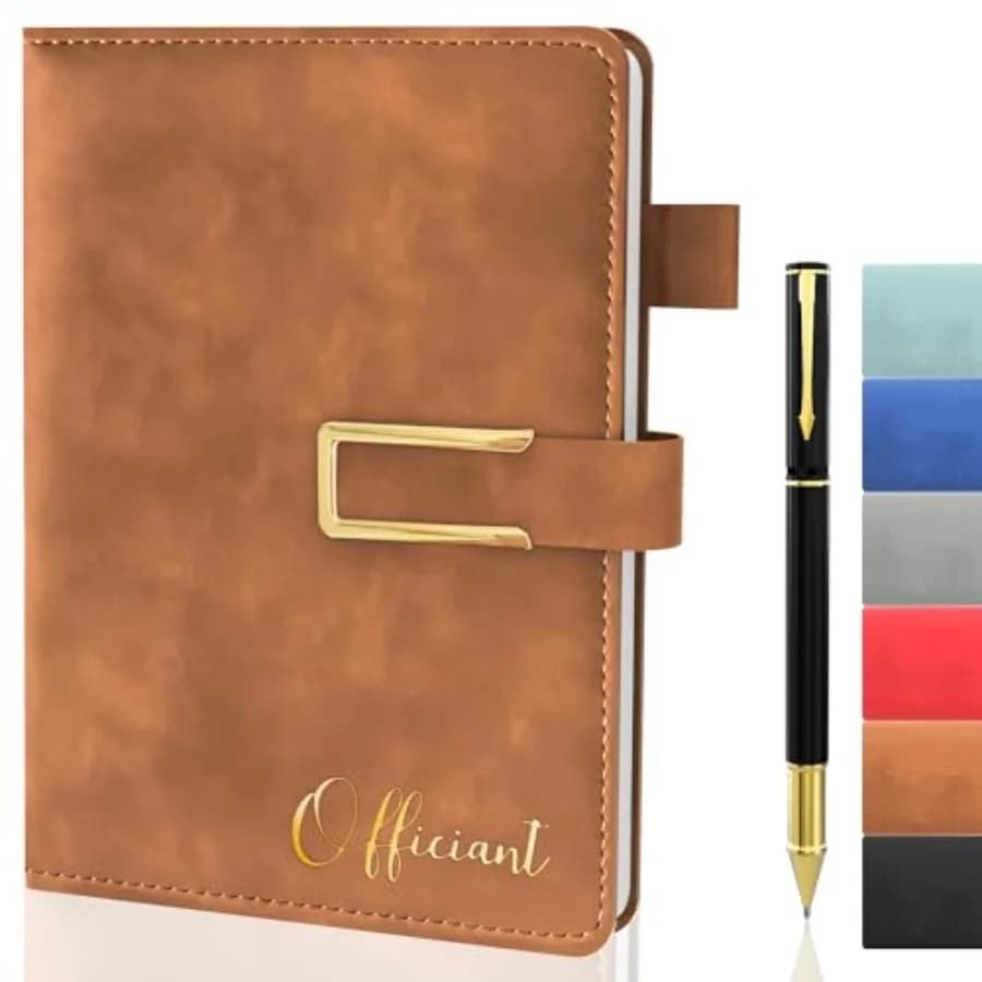 Wedding Officiant Book with Pen, 200 Pages A5 Lined Leather Wedding Journal Notebook, Pastor Ministers Sermon Officiant Gifts f