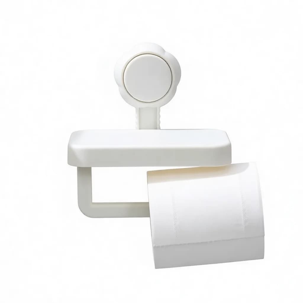 Punch Free Tissue Rack Suction Cup Bathroom Organizer Paper Holder Storage Shelf Wall Mount Modern Style Cream White Unit