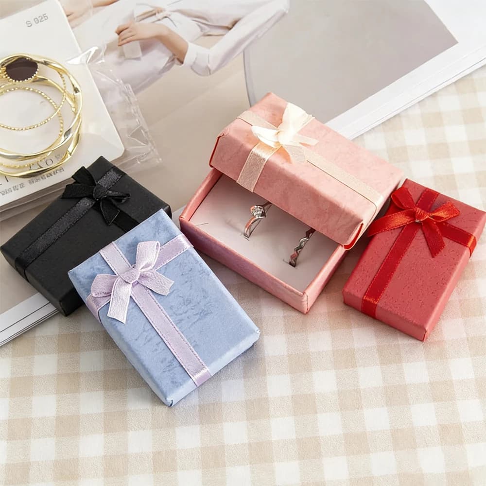 10Pcs/Lot 4x6x2.5cm Jewelry Box Travel Organizer Packaging Boxes Earrings Necklace Ring Display Gift Bow Ribbon Storage Case