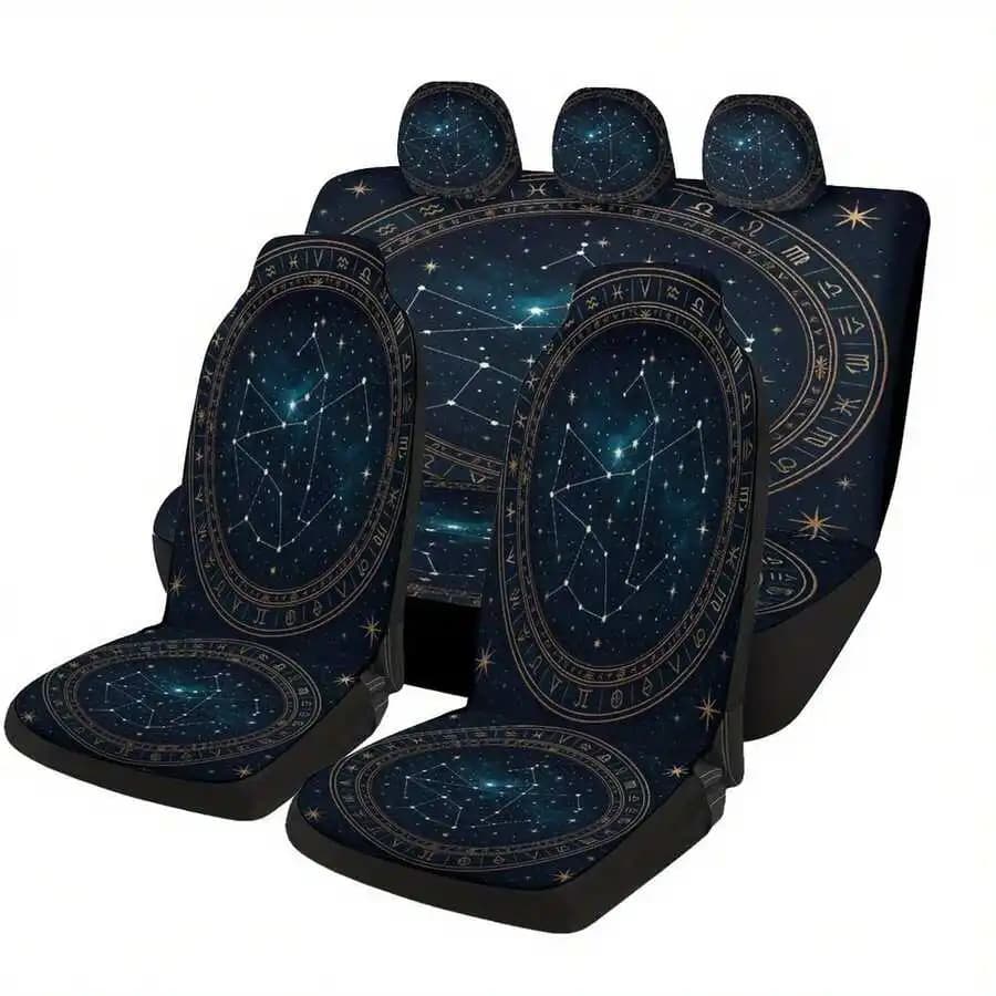 Zodiac Constellation Car Seat Cover Set For Most Car Models Universal Front And Rear Seat Protectors