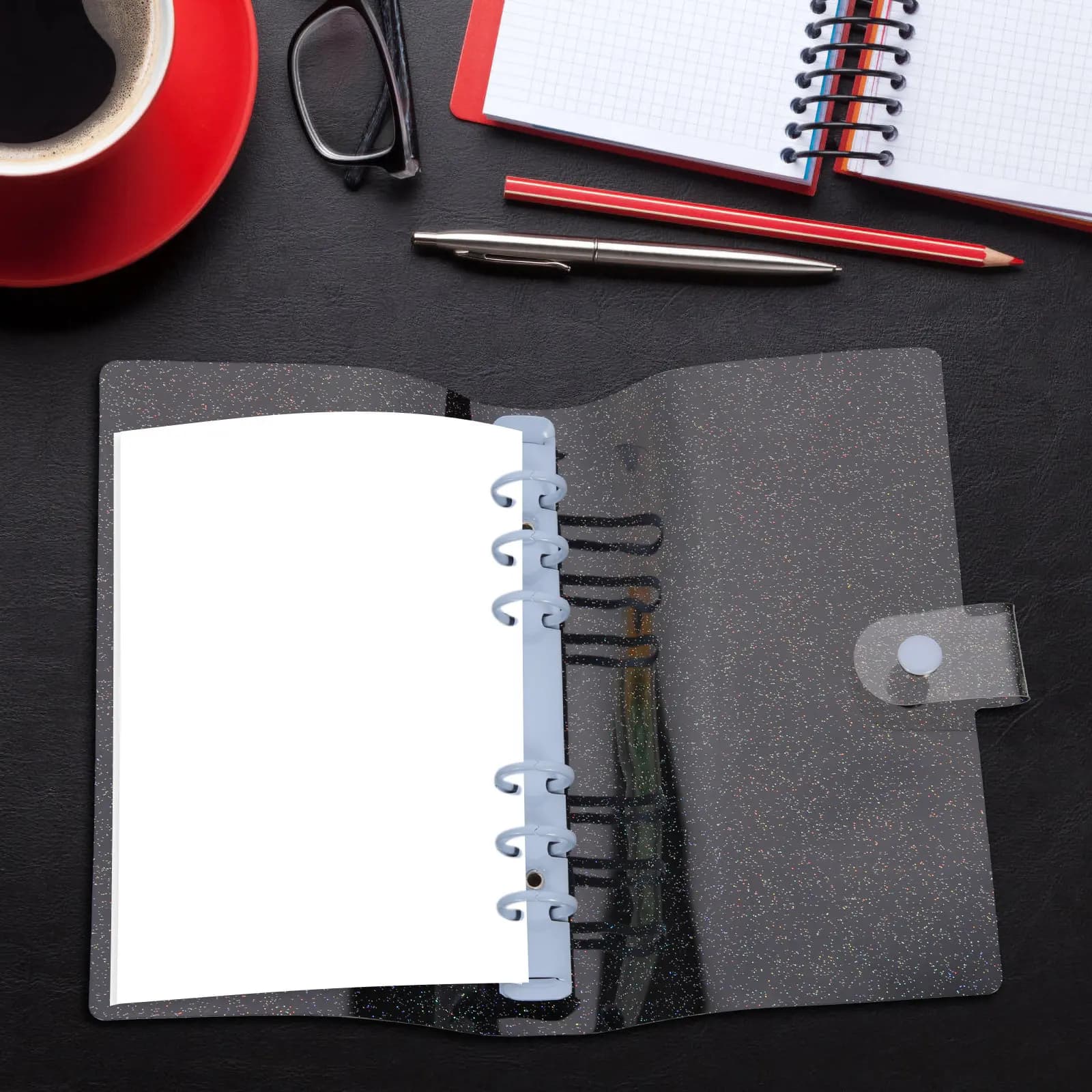 Six Ring Binder Cover A6 Size Transparent Clear Binder Notebook Cover Refillable File Organizer Folder 6 Ring Binders